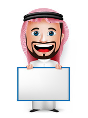 3D Realistic Saudi Arab Man Cartoon Character Showing White Board