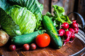 Fresh vegetables on wooden background