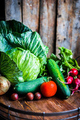 Fresh vegetables on wooden background