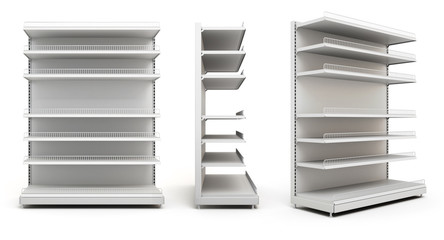 Set of displays with shelves on white