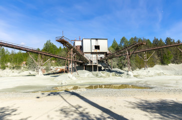 Obraz premium Open pit mining and processing plant for crushed stone, sand and gravel to be used in the roads and construction industry