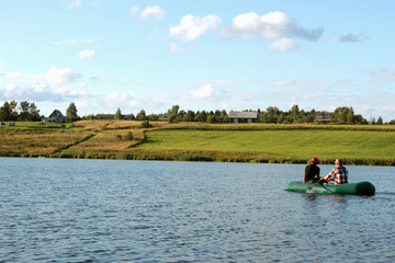 Fototapeta na wymiar landscape water fishing people