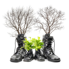 Combat boots and tree