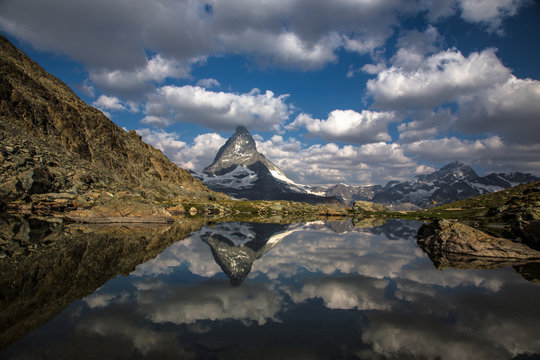 Swiss beauty, Riffelsee lake with Matterhorn mount reflexion