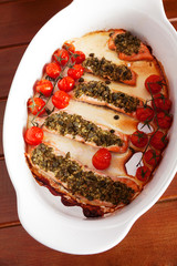 Baked salmon with pesto