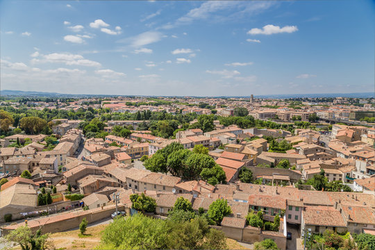 Carcassonne, France. View of lower town from the fortress