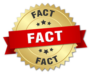 fact 3d gold badge with red ribbon