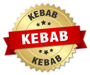 kebab 3d gold badge with red ribbon