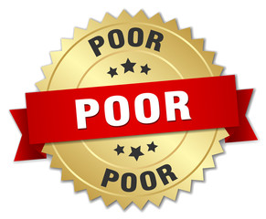 poor 3d gold badge with red ribbon