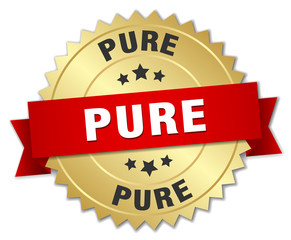 pure 3d gold badge with red ribbon