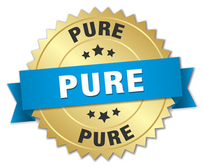 pure 3d gold badge with blue ribbon