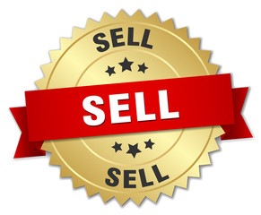 sell 3d gold badge with red ribbon