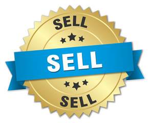 sell 3d gold badge with blue ribbon