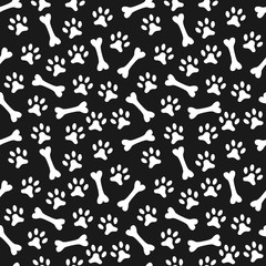 Animal seamless  pattern of paw footprint and bone