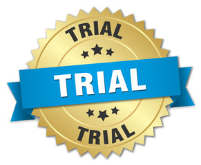 trial 3d gold badge with blue ribbon