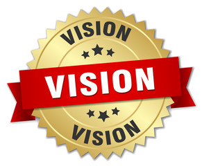 vision 3d gold badge with red ribbon