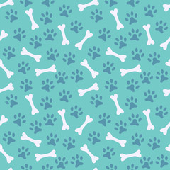 Animal seamless  pattern of paw footprint and bone