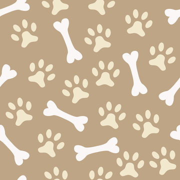Animal seamless  pattern of paw footprint and bone
