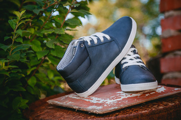 Men's shoes, sneakers on nature