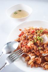 Rice, eggs, topped bombs