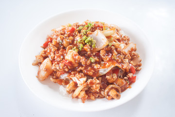 Rice, eggs, topped bombs