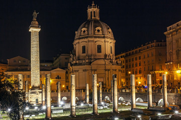 Fototapeta na wymiar Trajan's Column in the Forum of Trajan