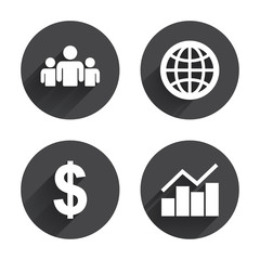 Business signs. Graph chart and globe icons.