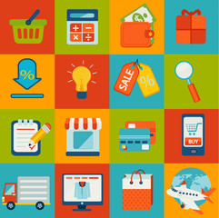 Set of flat design concept icons for online shopping.