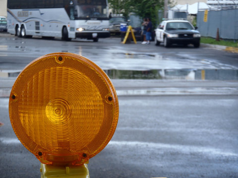 Road Construction  Warning Light. Baltimore, Maryland, USA