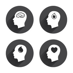 Head with brain icon. Male human symbols.