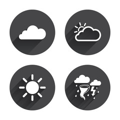 Weather icons. Cloud and sun. Storm symbol.