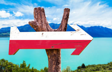 Poland Flag wooden sign with lake background © gustavofrazao