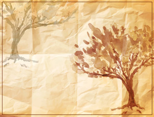 vector tree painted on old crumpled paper