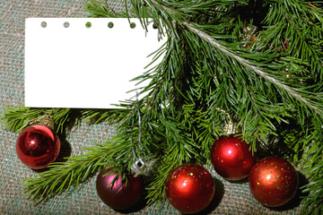 Christmas toys and Christmas tree with a piece of paper