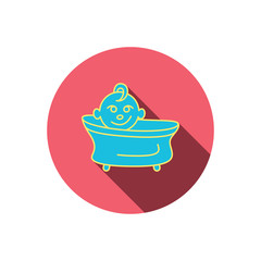 Baby in bath icon. Toddler bathing sign.