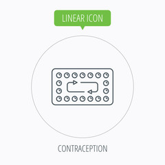 Contraception pills icon. Pharmacology drugs.