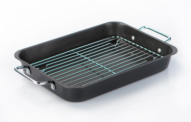 Metal baking tray isolated on white