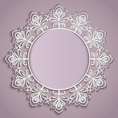 Abstract paper flower round frame vector template.