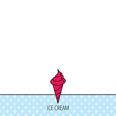 Ice cream icon. Sweet dessert in waffle cone.