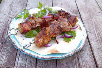 Grilled meat on a skewers