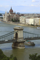 Ungheria,Budapest, il fiume Danubio e il Parlamento.
