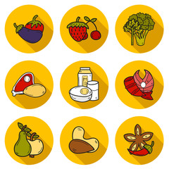 Set of objects in hand drawn style on paleo diet theme: meat