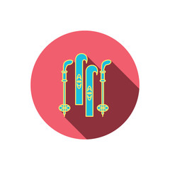 Skiing icon. Ski and sticks sign.
