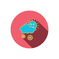 Snow with sun icon. Snowflakes and cloud sign.