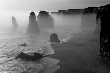 foggy landscape of Twelve Apostles , Great Ocean road, Australia
