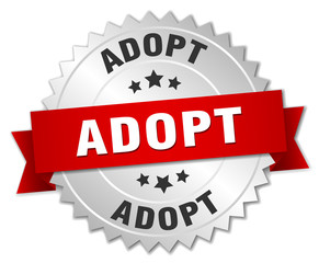 adopt 3d silver badge with red ribbon