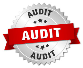 audit 3d silver badge with red ribbon