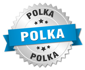polka 3d silver badge with blue ribbon