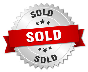 sold 3d silver badge with red ribbon