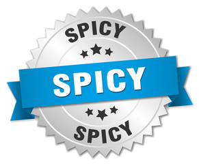 spicy 3d silver badge with blue ribbon